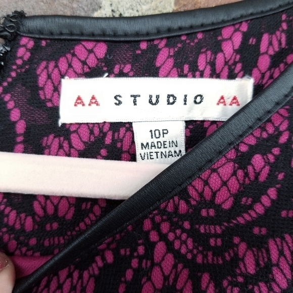 AA Studio Dress 10P Petite‎ Fit & Flare Magenta & Black Lace Gothic Cosplay - Picture 8 of 9